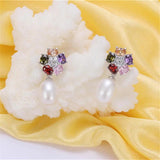 925 Silver Zircon Drop Earrings Freshwater Pearl for Women