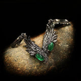 Vintage Feather Drop Earrings Green Zircon 925 Silver Jewelry