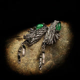 Vintage Feather Drop Earrings Green Zircon 925 Silver Jewelry