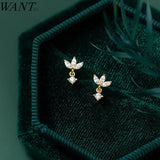 925 Silver Clover Stud Earrings for Women Wedding