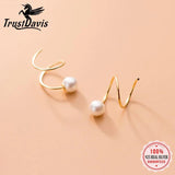 Trustdavis 925 Silver 5mm Pearl Ear Buckle Ring Double Ring Earrings