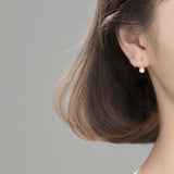 Trustdavis 925 Silver 5mm Pearl Ear Buckle Ring Double Ring Earrings