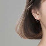 Trustdavis 925 Silver 5mm Pearl Ear Buckle Ring Double Ring Earrings