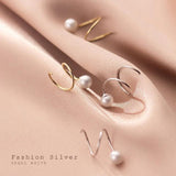 Trustdavis 925 Silver 5mm Pearl Ear Buckle Ring Double Ring Earrings