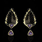 Purple Zircon 925 Silver Leaf Feather Pendant Earrings