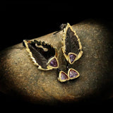 Purple Zircon 925 Silver Leaf Feather Pendant Earrings