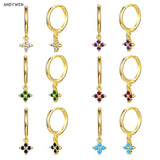 925 Silver Zircon Charm Drop Earrings Dangle Tiny Women Piercing Fine Jewelry