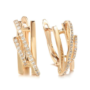 Geometric Hollow Double Twill 585 Girl Earrings Natural Zircon