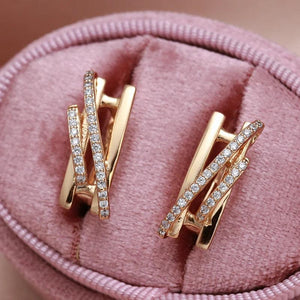 Geometric Hollow Double Twill 585 Girl Earrings Natural Zircon