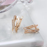 Geometric Hollow Double Twill 585 Girl Earrings Natural Zircon