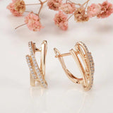 Geometric Hollow Double Twill 585 Girl Earrings Natural Zircon