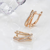 Geometric Hollow Double Twill 585 Girl Earrings Natural Zircon