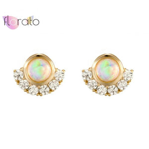 925 Silver Opal Crystal Stud Earrings For Women