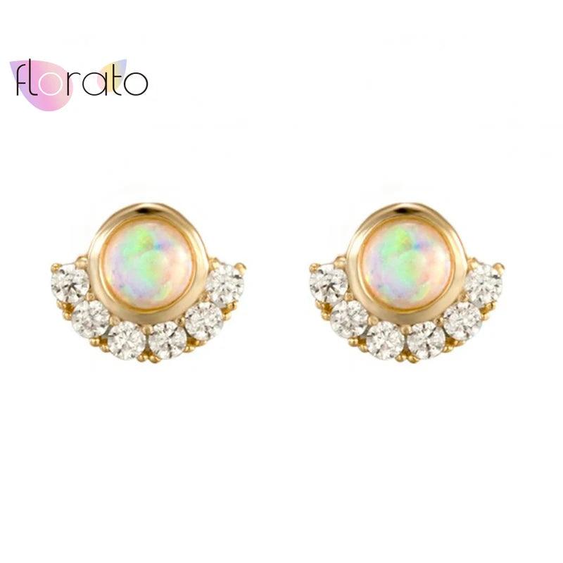 925 Silver Opal Crystal Stud Earrings For Women