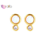 925 Silver Opal Crystal Stud Earrings For Women