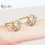 925 Silver Opal Crystal Stud Earrings For Women