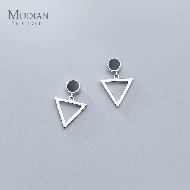 Geometric Triangle Dangle Earring 925 Sterling Silver Round Drop Jewelry