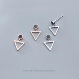 Geometric Triangle Dangle Earring 925 Sterling Silver Round Drop Jewelry