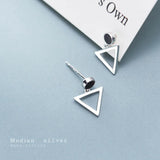 Geometric Triangle Dangle Earring 925 Sterling Silver Round Drop Jewelry