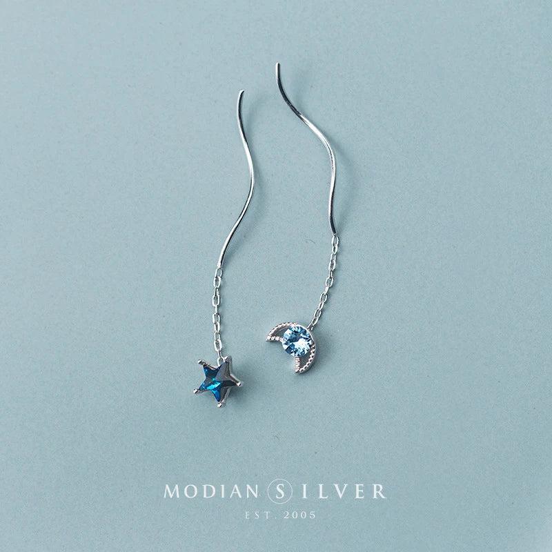 Tassel Drop Earrings 925 Silver Crystal Stars Moon Jewelry