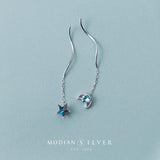 Tassel Drop Earrings 925 Silver Crystal Stars Moon Jewelry