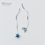 Tassel Drop Earrings 925 Silver Crystal Stars Moon Jewelry