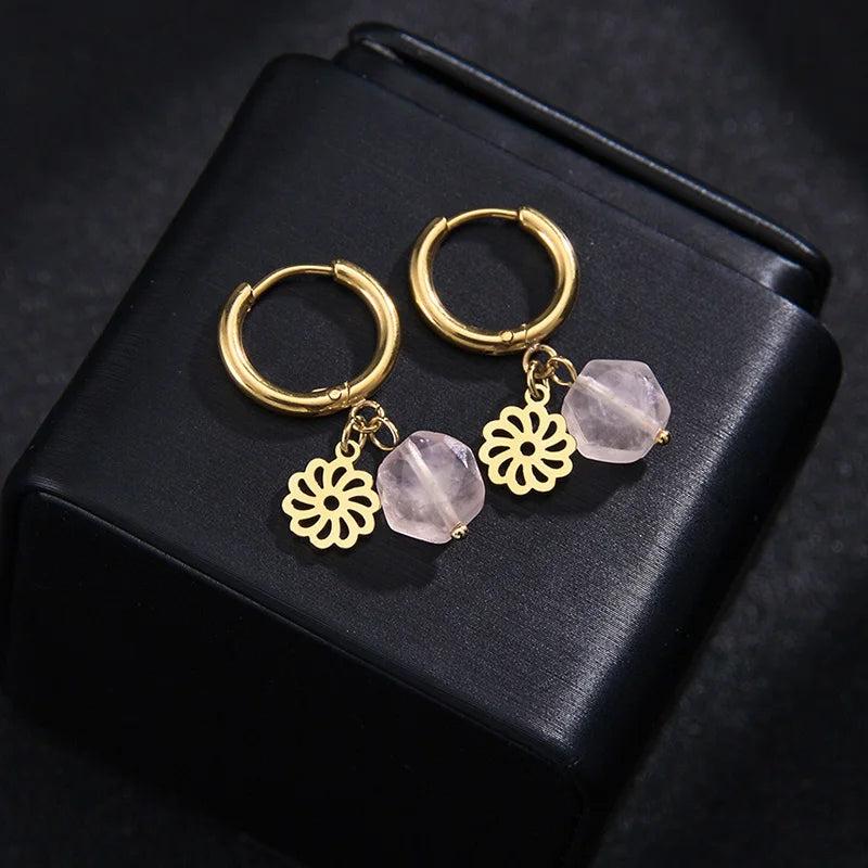 Romantic Stainless Steel Star Sun Flower Earrings For Women Couple