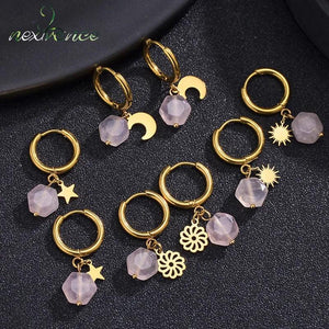 Romantic Stainless Steel Star Sun Flower Earrings For Women Couple