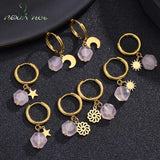 Romantic Stainless Steel Star Sun Flower Earrings For Women Couple
