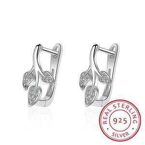 925 Silver Stud Earring Sweet Crystal Leaf Earring Women Korea Lady Jewelry