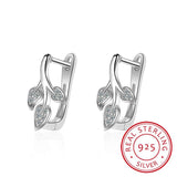925 Silver Stud Earring Sweet Crystal Leaf Earring Women Korea Lady Jewelry