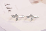 925 Silver Stud Earring Sweet Crystal Leaf Earring Women Korea Lady Jewelry