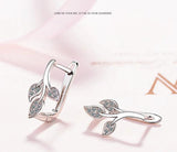 925 Silver Stud Earring Sweet Crystal Leaf Earring Women Korea Lady Jewelry