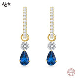 925 Silver Royal Garnet Red CZ Charm Dangle Earrings For Women