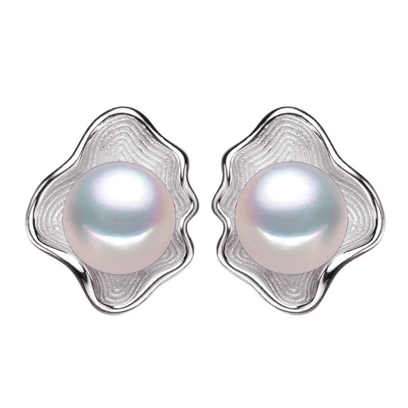 Vintage Shell Stud Earrings 925 Sterling Silver Jewelry