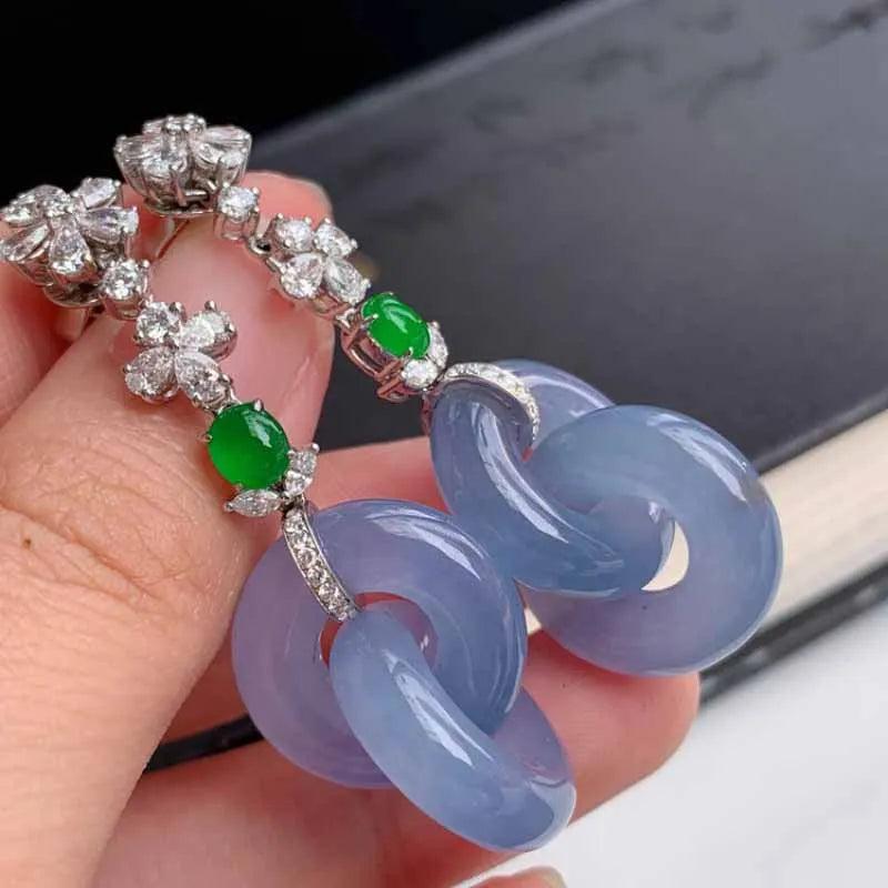 Chalcedony Lavender Interlocking Earrings Chinese Style Engagement Jewelry