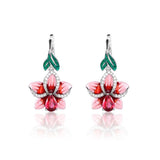 Pink Enamel Flower Small Earrings French Hook Women's Earrings
