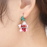 Pink Enamel Flower Small Earrings French Hook Women's Earrings