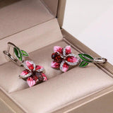 Pink Enamel Flower Small Earrings French Hook Women's Earrings
