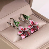 Pink Enamel Flower Small Earrings French Hook Women's Earrings