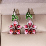 Pink Enamel Flower Small Earrings French Hook Women's Earrings