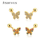 925 Silver CZ Spring Stud Earring Piercing Clips Rock Punk Tiny Jewelry