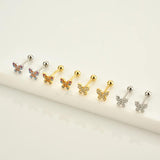 925 Silver CZ Spring Stud Earring Piercing Clips Rock Punk Tiny Jewelry