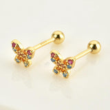 925 Silver CZ Spring Stud Earring Piercing Clips Rock Punk Tiny Jewelry
