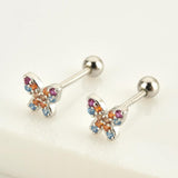 925 Silver CZ Spring Stud Earring Piercing Clips Rock Punk Tiny Jewelry