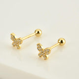 925 Silver CZ Spring Stud Earring Piercing Clips Rock Punk Tiny Jewelry