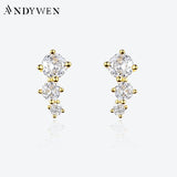 925 Silver 3 Big CZ Stud Earring Piercing Crystal Fine Jewelry