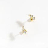 925 Silver 3 Big CZ Stud Earring Piercing Crystal Fine Jewelry
