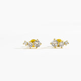 925 Silver 3 Big CZ Stud Earring Piercing Crystal Fine Jewelry