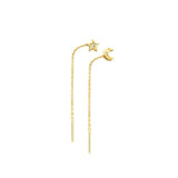 925 Silver Star Moon Chain Drop Earring Rock Punk Jewels
